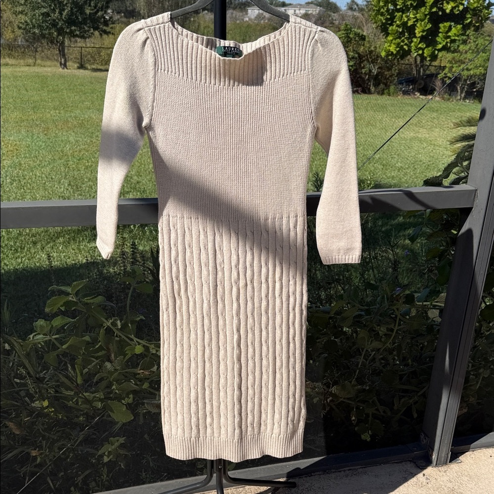 Lauren Ralph Lauren cotton Beige Long Sleeve sweater Dress